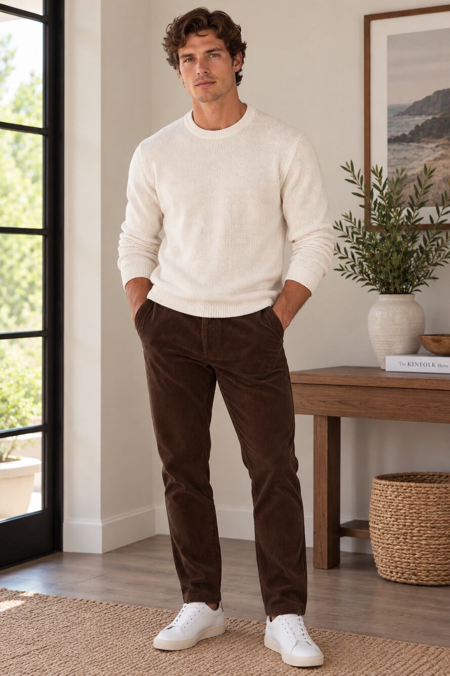 PIOMBO Mens Brown Corduroy Pants Size 32 Slim